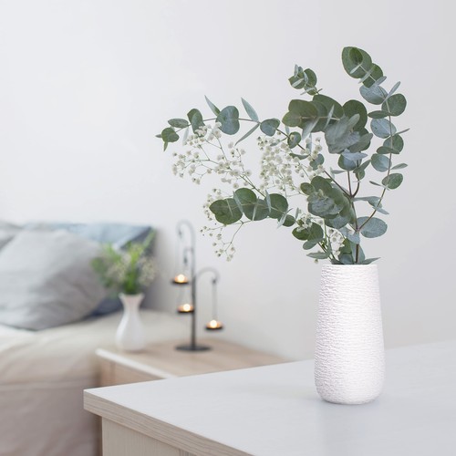 8 Inch Textured White Elegant Oval Ceramic Vase For Flowers Home Dcor Vase With - Picture 6 of 6