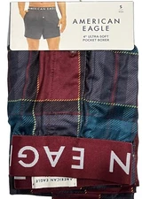 NWT AMERICAN EAGLE Ultra Soft Pocket Boxer 4" Sz XS-S-M Red Green Checks #6