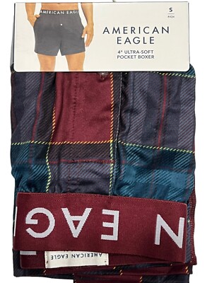 NWT AMERICAN EAGLE Ultra Soft Pocket Boxer 4'' Sz XS-S-M-L Red Green Checks #6