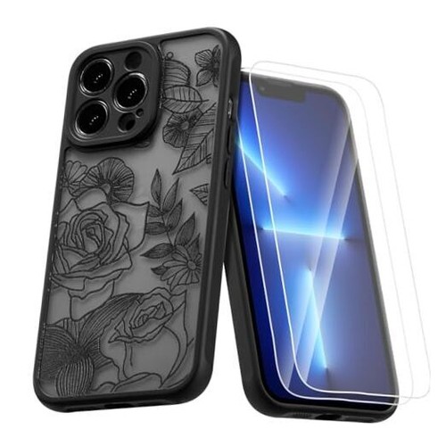 Case, Floral Cute Flower Aesthetic Rose Floral for iPhone 15 Pro Max Black