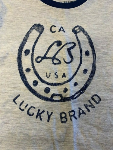NWT Boys Lucky Brand Cute Light Gray/Navy Large Horseshoe USA Logo Shirt Size 6 - Picture 2 of 3