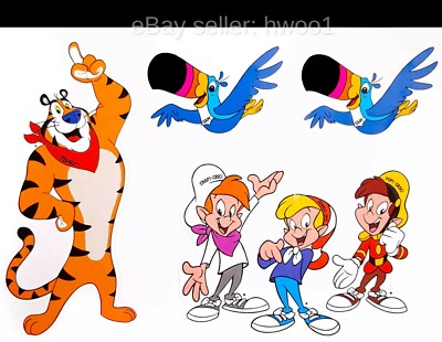 4 x Promo Sheets of Kellogg s Stickers: Tony Tiger, Toucan Sam, Snap Crackle Pop