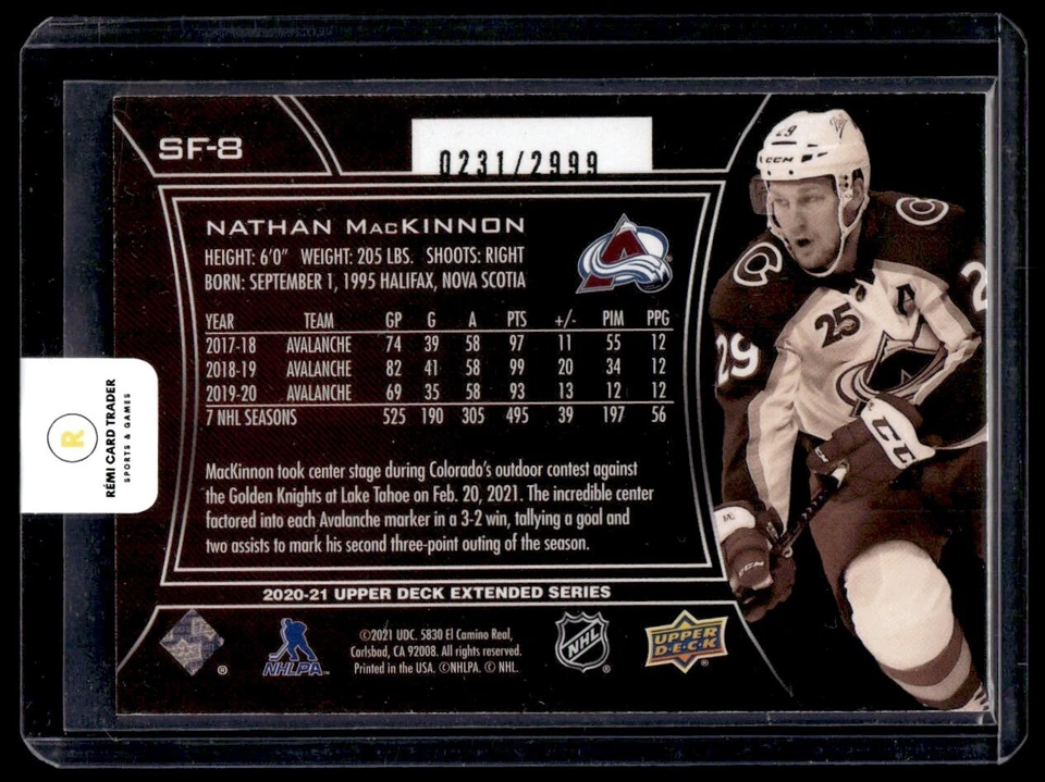 2020-21 Upper Deck Extended Series SPx Finite Nathan MacKinnon 0231/2999 #SF-8 - Image 2 of 2