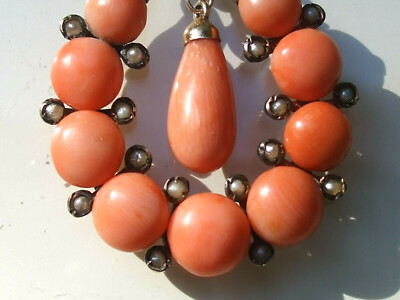 Pendentif Ancien Napoléon III XIXème En Plaqué Or Rose Avec Corail Et 1/2 Perle - Occasion
