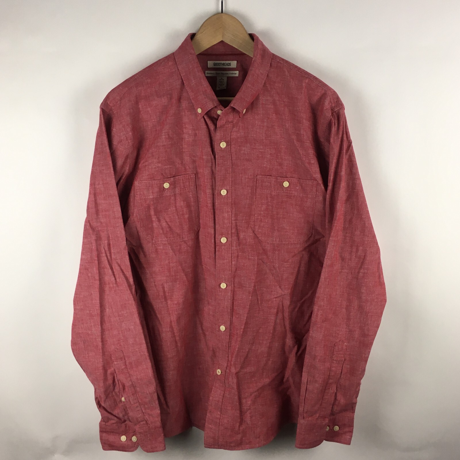 Goodthreads Solid Red L/S Button Down Shirt Mens … - image 2