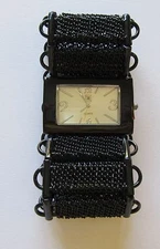 Fashion Watch - stretchy band- rectangular face- black mesh link band