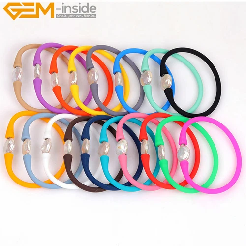 Rubber Bangle Silicone Stretch Cultured Pearl Jewelry Bracelets Women 7"