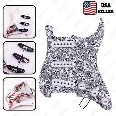 Prewired-Loaded SSS Pickguard Alnico V Pickups For Strat Cowrie&White