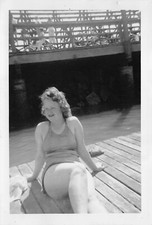 Vintage Pretty Woman Bathing Suit 1940s Photo Dock Pier One Piece Swimsuit