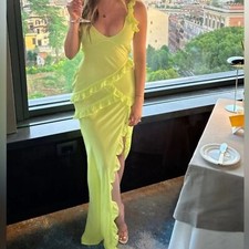 House Of CB Pixie Sunny Lime Tiered Ruffle Maxi Dress Size XS New With Tags