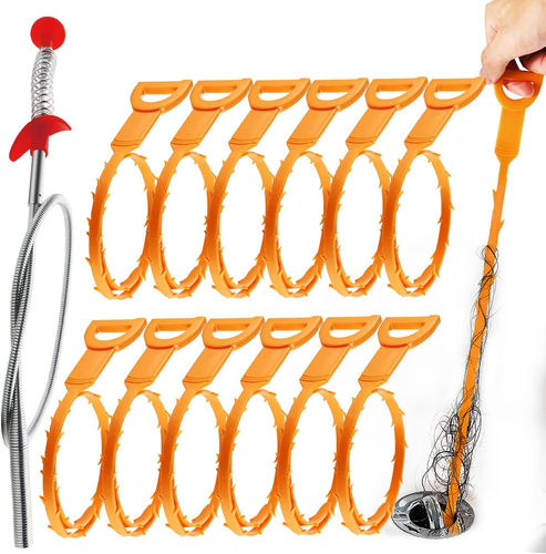 Snake Drain Hair Clog Remover: Remover Auger Cleaning Tool (12Pcs) with Steel Cl - Picture 8 of 12