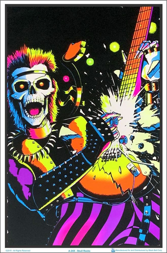 SKULL ROCKER - BLACKLIGHT POSTER - 23X35 FLOCKED BLA24X | eBay