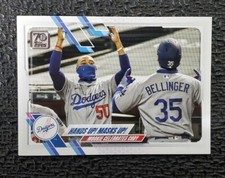 2021 Topps Series 1 MOOKIE BETTS & CODY BELLINGER #303 Dodgers HANDS UP MASKS UP