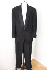 Vtg 90s NFL Black 2-Pc Tuxedo Formal Wedding Bond Suit Baggy Pant Shawl Lapel 46