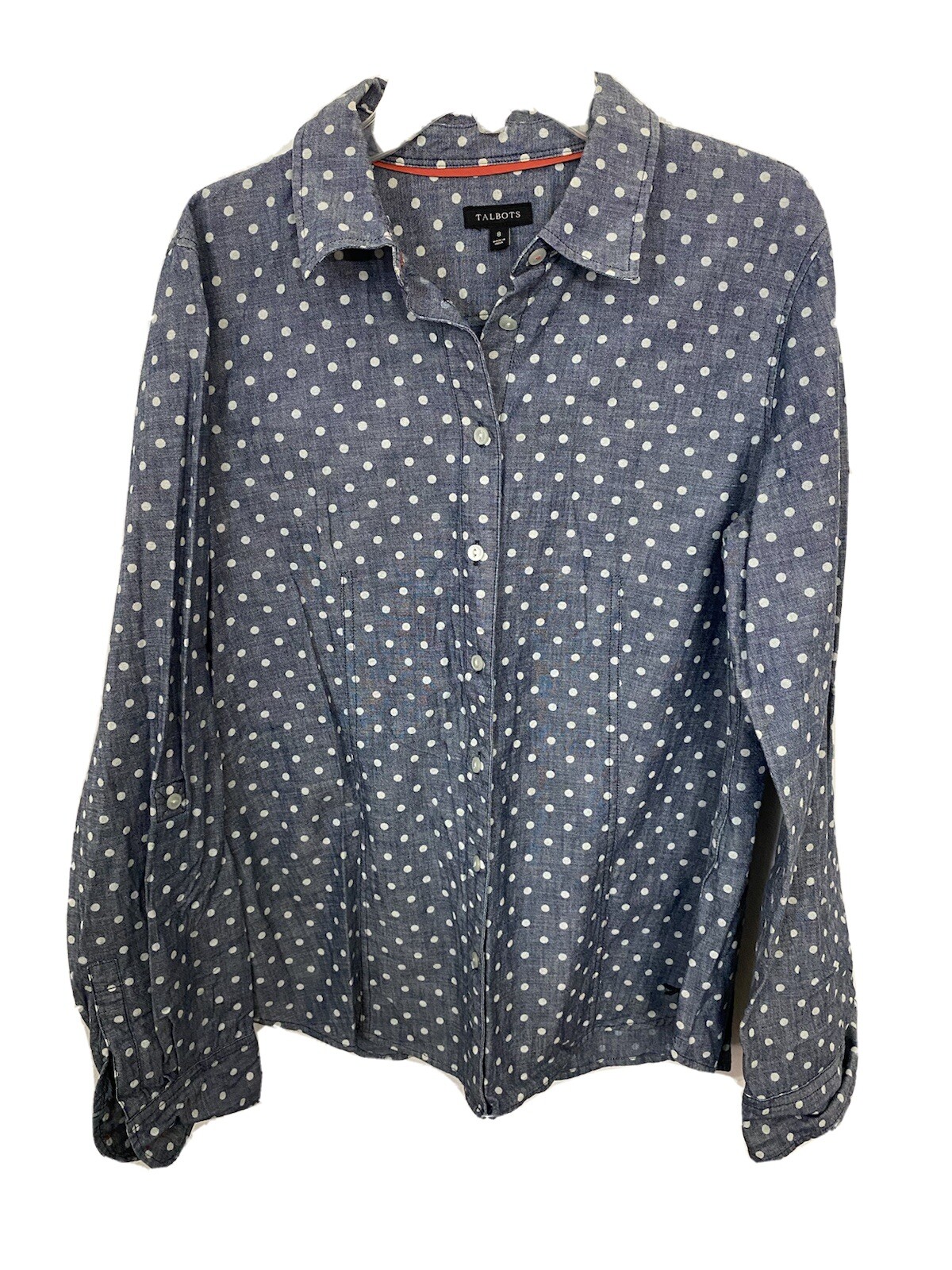 Talbots Polka Dot Chambray Button Down Shirt Wome… - image 1