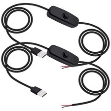 USB Power Switch Extension Cable to Bare Wire Ends USB 2.0 Cable Cord with On...