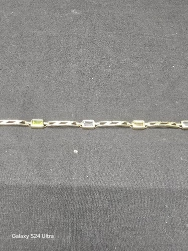 14k Yellow Gold Milti Gemstone Bar link Bracelet 7 in - Picture 8 of 13