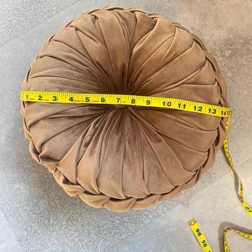 VTG Round Velvet 14" Pintuck Ruched Throw Pillow Cushion Pleated Hollywood Glam - Picture 5 of 8