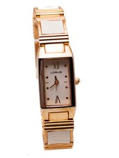 LORUS LR3112: WOMEN'S STAINLESS GOLD FINISH BAND RECT. CASE ANALOG QUARTZ WATCH