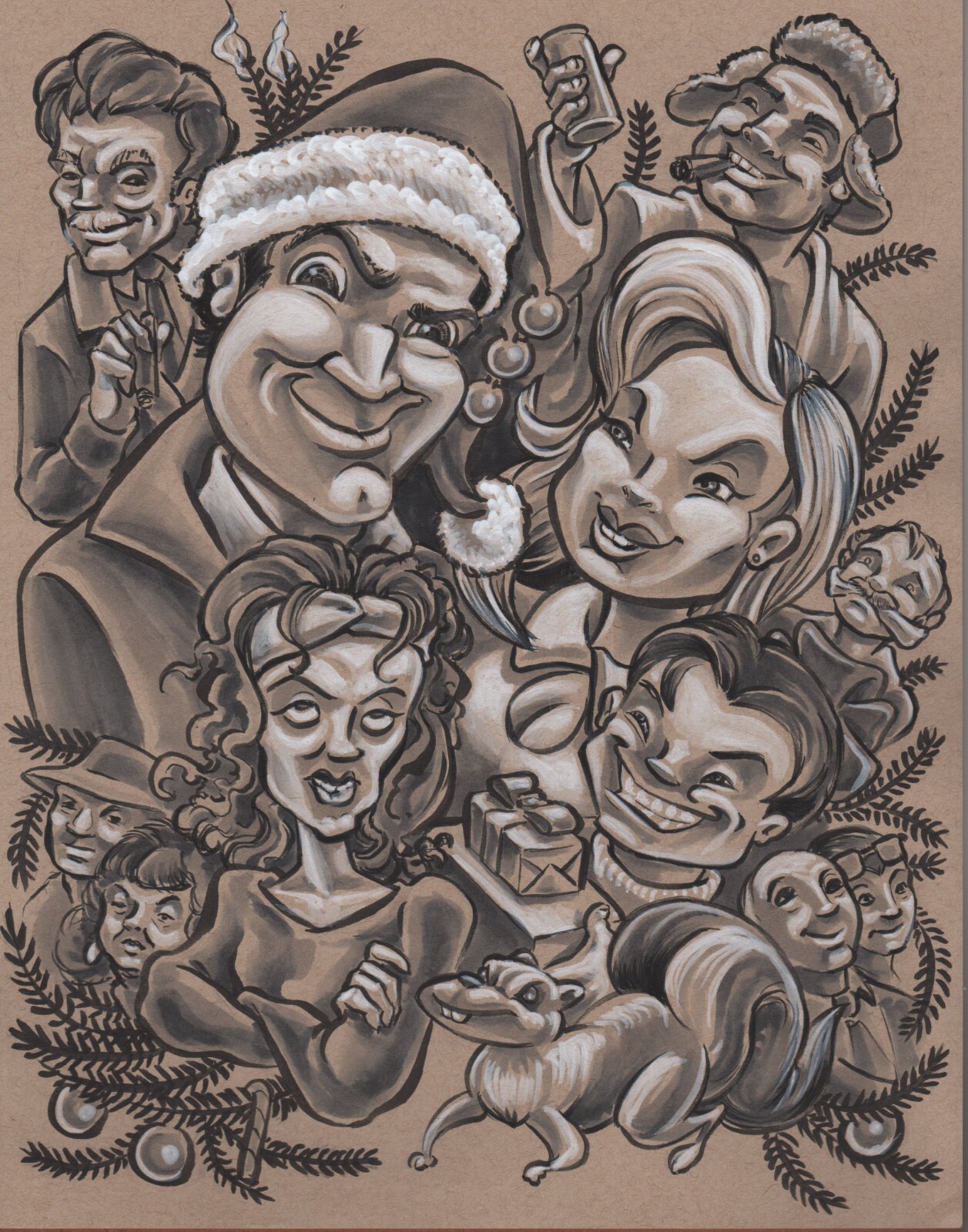 Christmas Vacation grey marker on toned paper with white 11x14 Original&nbsp;