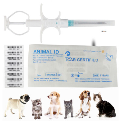 100Pcs Pet Microchip Animal RFID ID Tag FDX-B Microchip With  Implanter