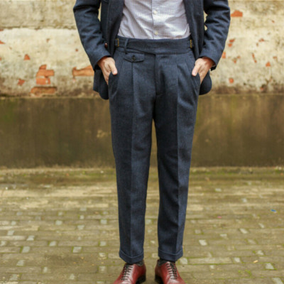 ワイズWOOL TWEED HERRINGBONEジョッパーズパンツmh638 Men's Herringbone Wool Blend Trousers High Waist Straight