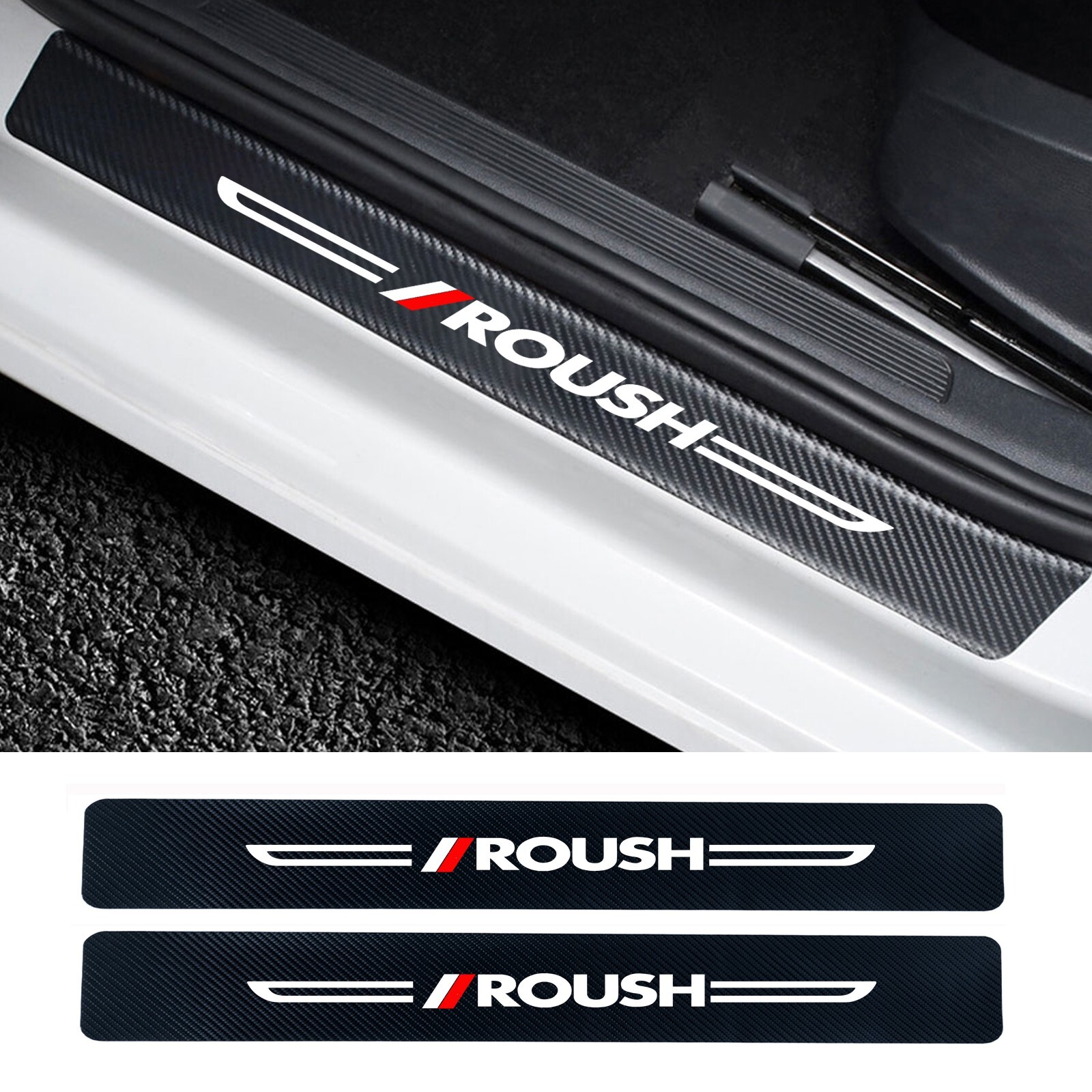 2-Piece Ford Mustang Roush Carbon Fiber Leather Door Sill Protector