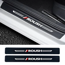 2Pcs For Ford Mustang Roush Carbon Fiber Leather Sticker Car Door Sill Protector