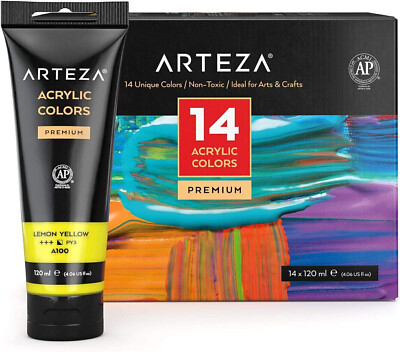 ARTEZA Acrylic Premium Artist Paint Set, 120ml Pouches - Set of 14 |New ...