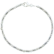 925 Sterling Silver Corrugated  Elongated Bead Ball Bracelet 3mm, 7" to 8" Long