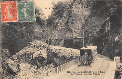 Old postcard 65 ROAD DE PIERREFITTE A LUZ LE TRAMWAY AU PONT D'ENFER