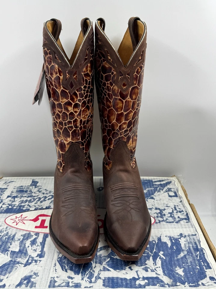 Botas femininas Boulet tamanho 7 couro marrom biqueira tartaruga meia panturrilha botas ocidentais - Imagem 4 de 4