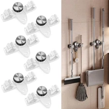 6PCS Broom Holder Mop Hanger Wall Mount, No Drill Suction Cup Mop and Broom O...