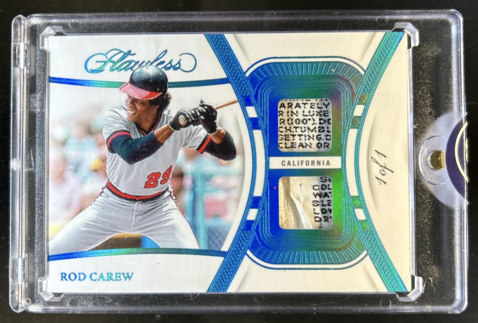 2024 Panini Flawless Rod Carew Dual Patches Tag Platinum #1/1 view 1