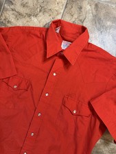 Vintage 1960s Top Brand Western Shirts Red Pearl Snap Short Sleeve Large 23x30