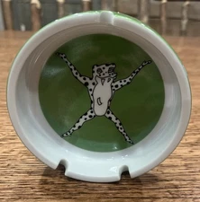Unique Green Ash Tray With Black & White Speckled Frog