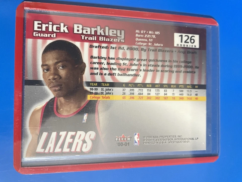Erick Barkley 2001 Fleer Mystique Rookie 0770/4000 Portland Trail Blazers - Image 2 of 2