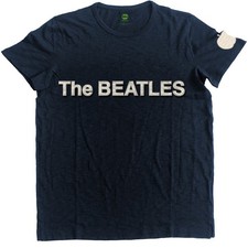 Image of The Beatles 'Logo And Apple' Applique Slub (Blue) T-Shirt