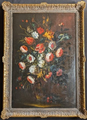 Gemälde Florales Stillleben Blumenstrauß Öl auf Leinwand gerahmt groß