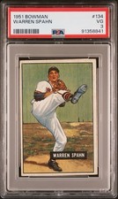 Bowman 1951 Warren Spahn #134 Boston Braves PSA 3 Graded Baseball Card