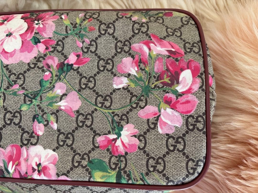 GUCCI Blooms Tote Bag Large Red Flower Print Leather Authentic thumbnail 3