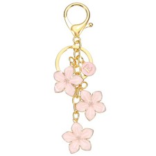 Initial Letter Flower Keychain, Alphabet E Cherry Blossom Keyring, Pink