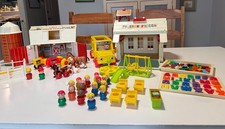 Lot of Vintage Little People-School House, Barn, Bus, Airport & Plane