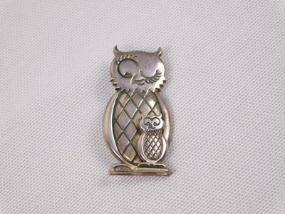 Vintage 1.75'' Danish Sterling Silver Max Brammer Winking Owl With Baby Pin