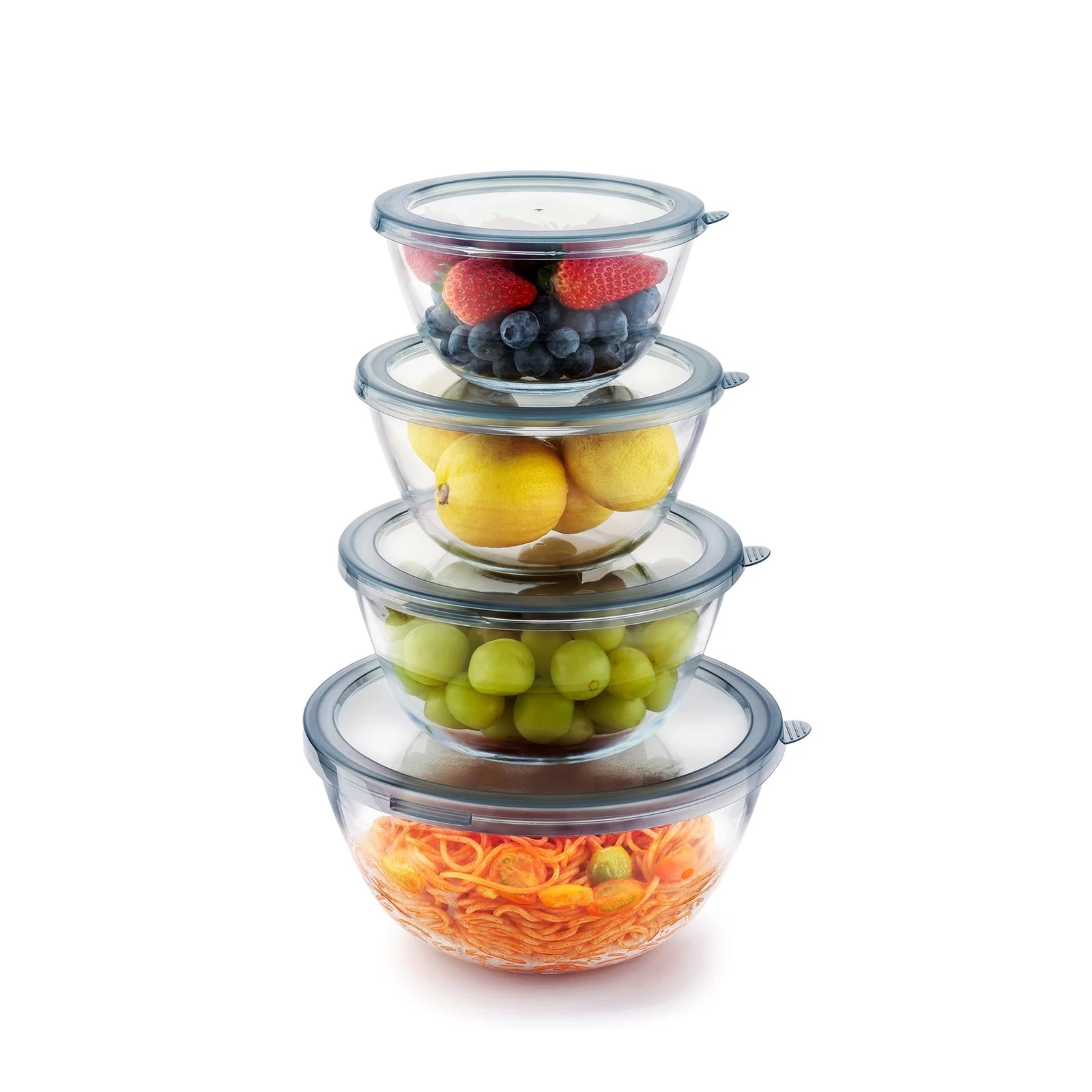 4pc Glass Mixing Bowls with Lids Set (2.80QT, 1.64QT, 1.16QT, 0.85QT), Thick ...