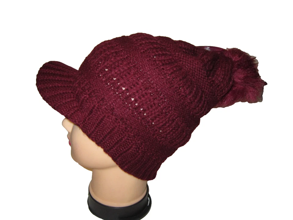 4 sombreros de invierno tejidos con visera extra holgados para mujer con pompón Foto 4 de 4