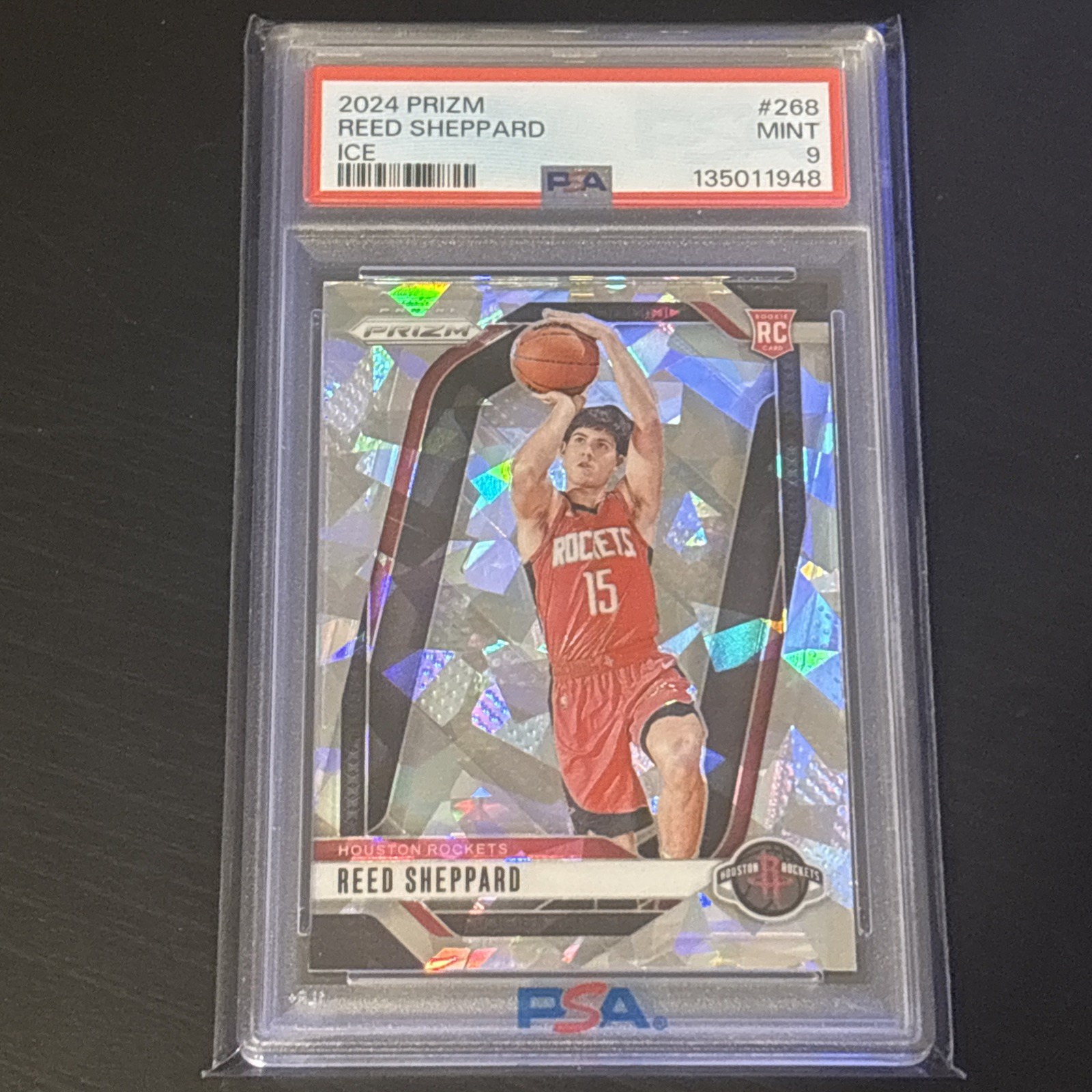 REED SHEPPARD PSA 9 2024-25 PANINI PRIZM #268 ROOKIE CRACKED ICE RC ROCKETS