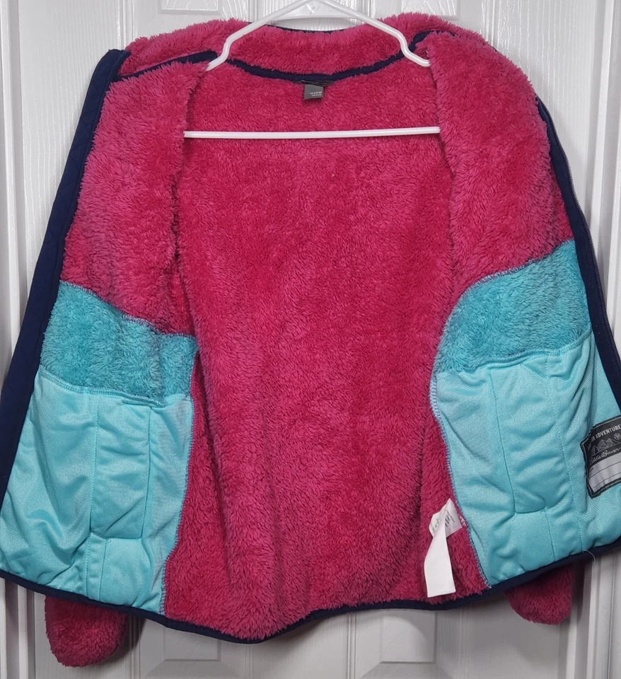 Eddie Bauer Jacket Youth Girls Sz L (14) Pink Blue Fleece Full Zip Fuzzy Sherpa - Image 3 of 4