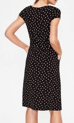 Boden Amelie Black & Pink Polka Dot Jersey Dress Short Sleeves US Size 14R  | eBay
