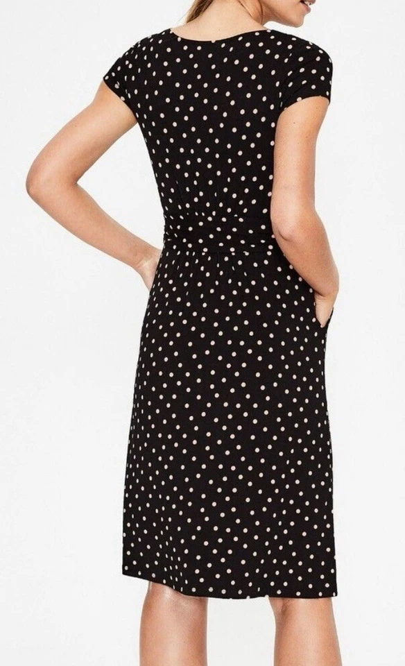 Vestido Jersey Boden Amelie Negro y Rosa Lunares Mangas Cortas EE. UU. Talla 14R Foto 2 de 4